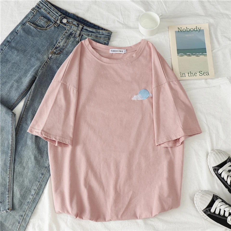 Short-Sleeved T-Shirt Women's Round Neck New Loose Trendy Style Summer Weather Print Bottoming T-Shirt Women's