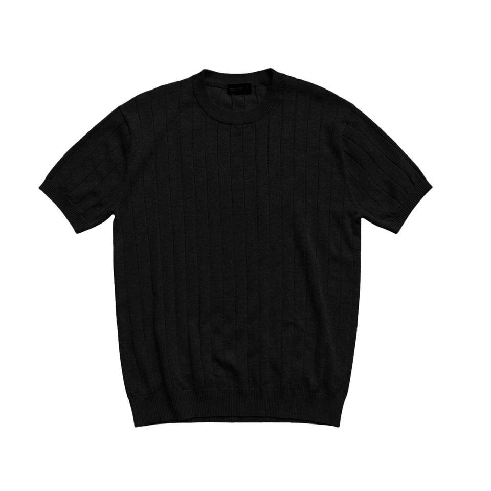 Light Luxury Jacquard Vertical Stripe Texture Casual Regular Fit Top Solid Color Round Neck Short Sleeve Knit T-Shirt Unisex