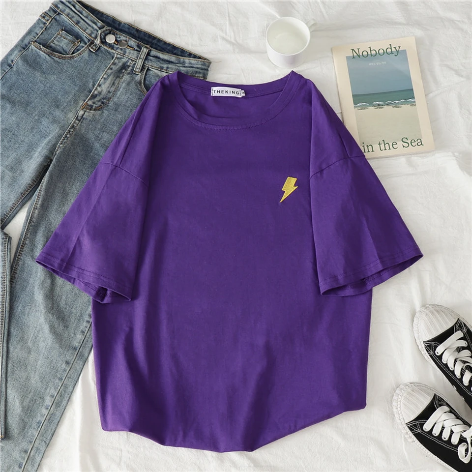 Short-Sleeved T-Shirt Women's Round Neck New Loose Trendy Style Summer Weather Print Bottoming T-Shirt Women's