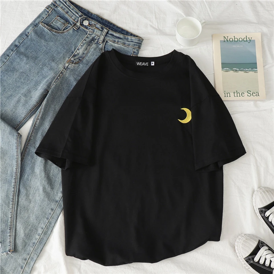 Short-Sleeved T-Shirt Women's Round Neck New Loose Trendy Style Summer Weather Print Bottoming T-Shirt Women's