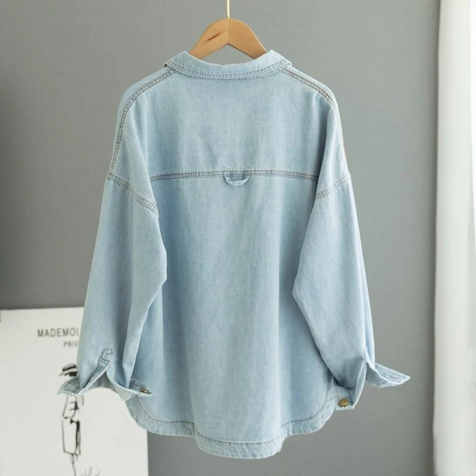 Dopamine Long-Sleeved Denim Shirt for Women's Outer Wear Spring & Fall Loose and Versatile Small Summer Denim Tops for Women