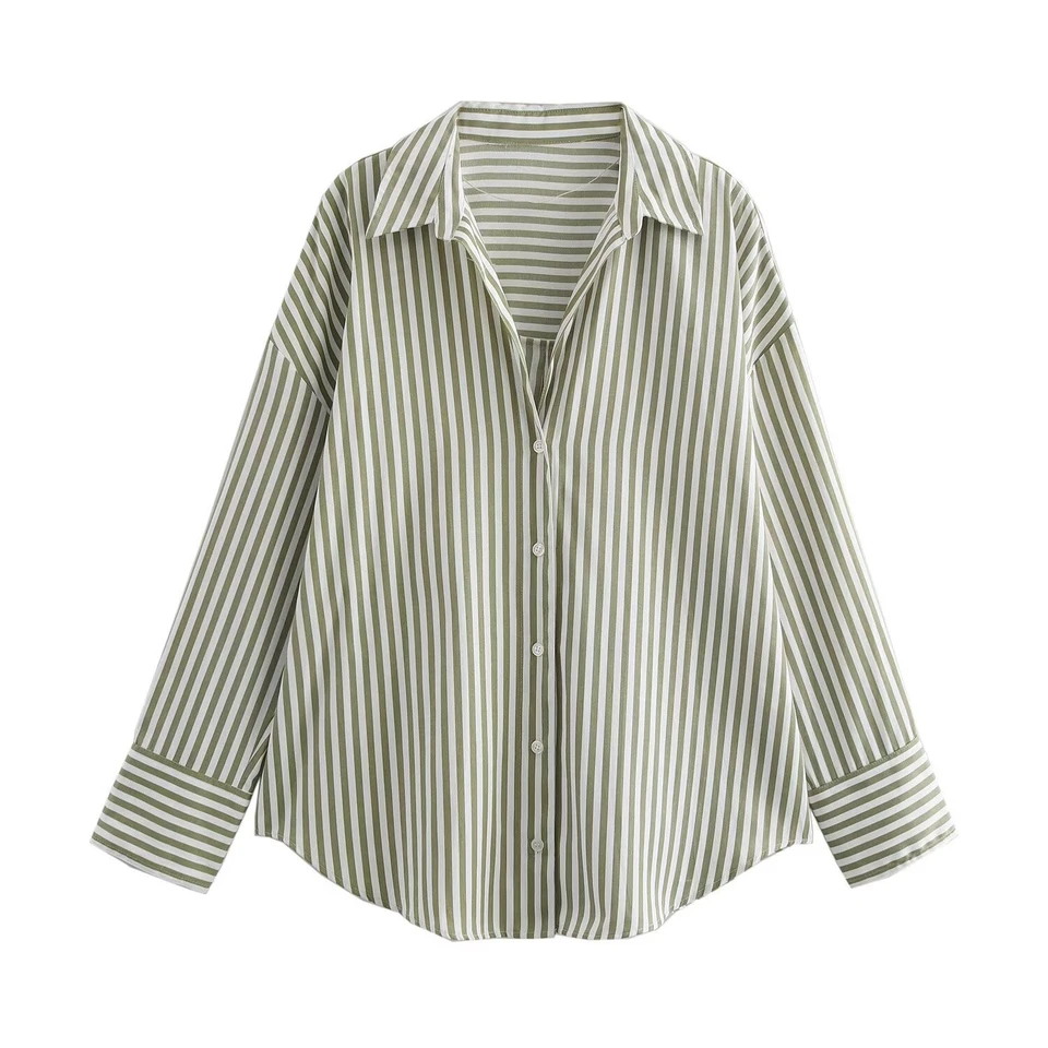 2026 Spring and Summer New Striped Long-Sleeve Shirt for Women, Loose and Versatile, Suitable for Commuting, Stylish Blouse Top