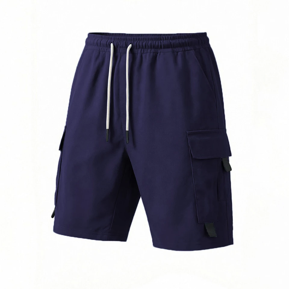 2026 Spring and Summer Men's Shorts Cargo Pants Solid Color Casual Splicing Drawstring Multi-Pocket Pants
