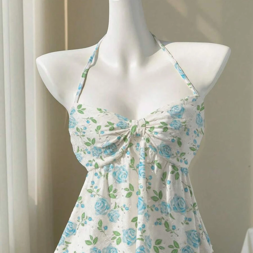 Sweet and Fresh Lace-Up Floral Camisole Babydoll Top 2026 Summer New Wide Top Trendy