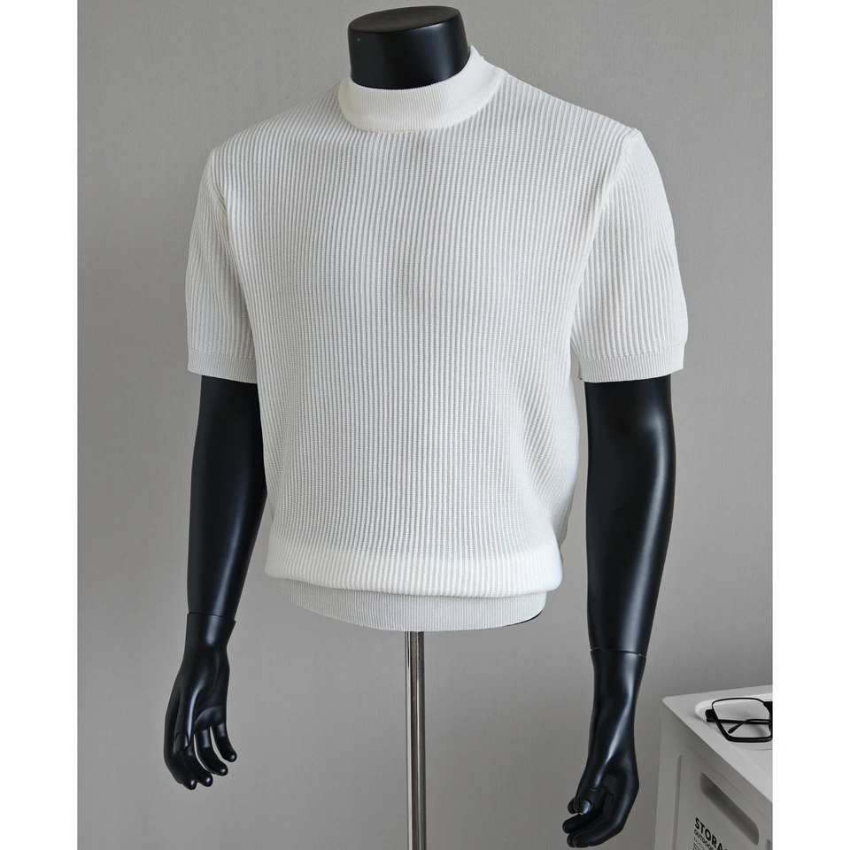 Knitted Short-Sleeve T-Shirt for Men, Round Neck, Ribbed Texture, Old Money Style, Ice Silk Summer Inner Wear