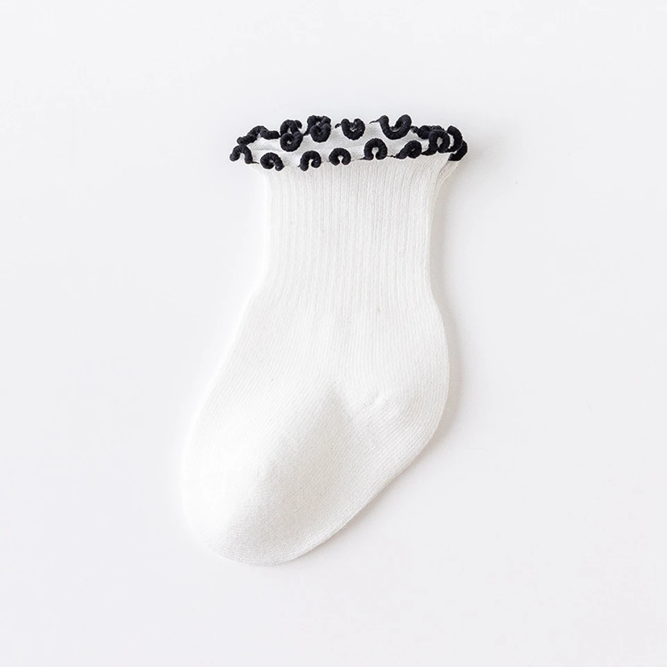 Newborn Infant Baby Girl Children's Combed Cotton Black and White Spring and Autumn Loosen Lace Princess Socks