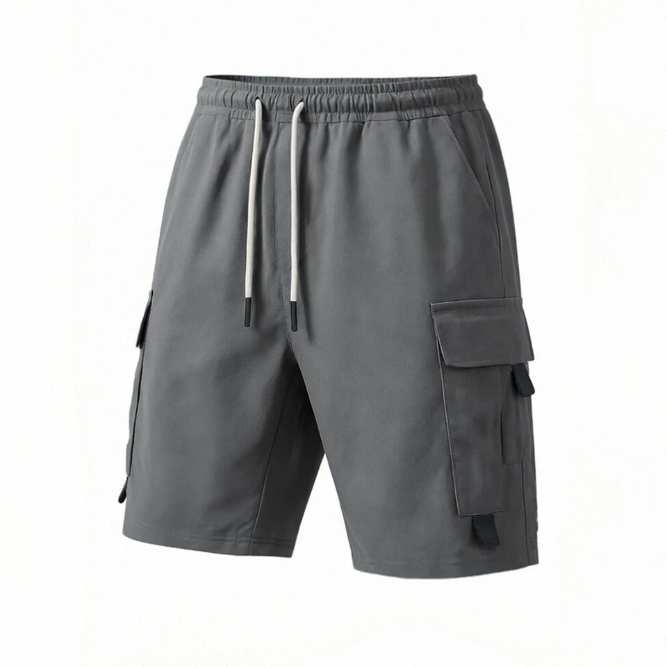 2026 Spring and Summer Men's Shorts Cargo Pants Solid Color Casual Splicing Drawstring Multi-Pocket Pants
