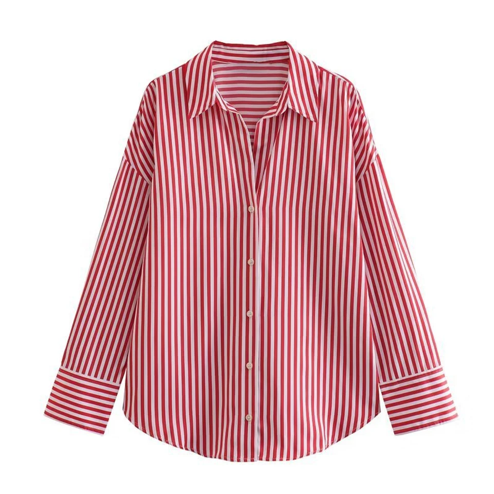 2026 Spring and Summer New Striped Long-Sleeve Shirt for Women, Loose and Versatile, Suitable for Commuting, Stylish Blouse Top