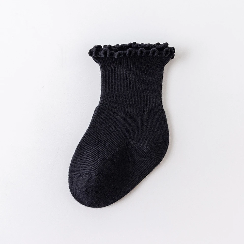 Newborn Infant Baby Girl Children's Combed Cotton Black and White Spring and Autumn Loosen Lace Princess Socks