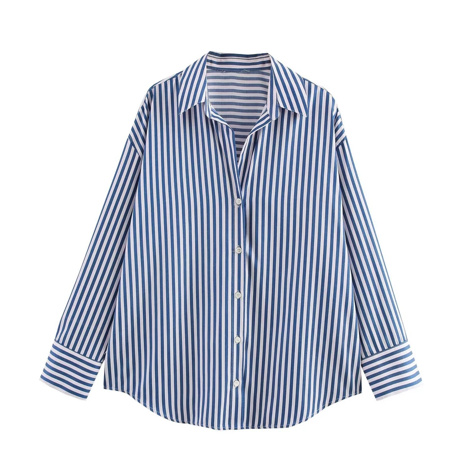 2026 Spring and Summer New Striped Long-Sleeve Shirt for Women, Loose and Versatile, Suitable for Commuting, Stylish Blouse Top