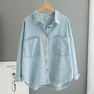Dopamine Long-Sleeved Denim Shirt for Women's Outer Wear Spring & Fall Loose and Versatile Small Summer Denim Tops for Women