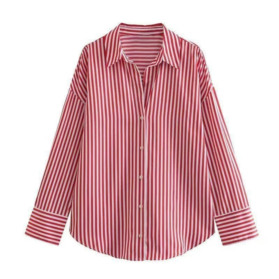 2026 Spring and Summer New Striped Long-Sleeve Shirt for Women, Loose and Versatile, Suitable for Commuting, Stylish Blouse Top