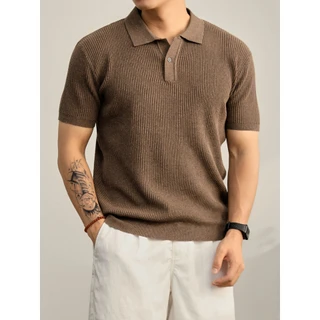 Polo Shirt Knitwear Short-Sleeved T-Shirt Men's Turn-Down Collar V-Neck Polo Striped Old Money Style Business Summer
