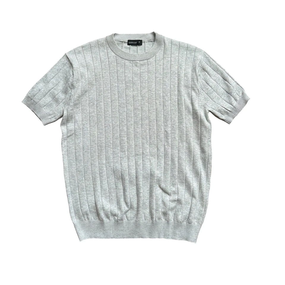 Light Luxury Jacquard Vertical Stripe Texture Casual Regular Fit Top Solid Color Round Neck Short Sleeve Knit T-Shirt Unisex