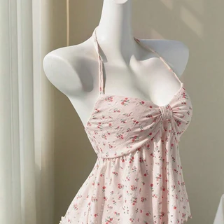 Sweet and Fresh Lace-Up Floral Camisole Babydoll Top 2026 Summer New Wide Top Trendy