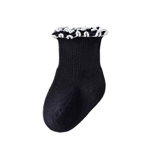 Newborn Infant Baby Girl Children's Combed Cotton Black and White Spring and Autumn Loosen Lace Princess Socks