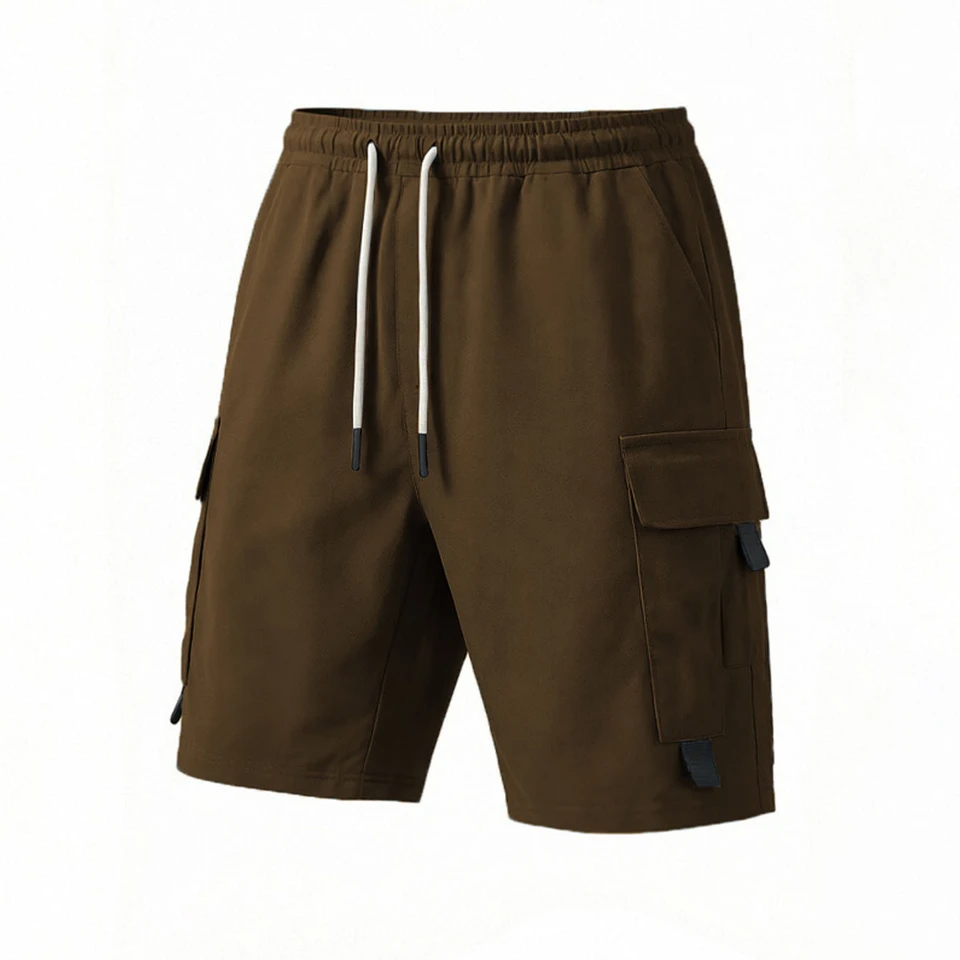 2026 Spring and Summer Men's Shorts Cargo Pants Solid Color Casual Splicing Drawstring Multi-Pocket Pants