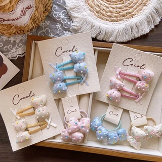Children's Bright-Colored Cotton-Filled Bow Hair Ties, Cute Girls' Chunky Hair Clips, Sweet Bow Hair Ties, Hair Accessories
