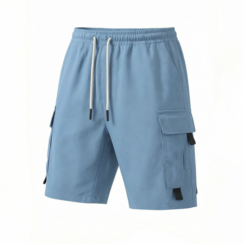 2026 Spring and Summer Men's Shorts Cargo Pants Solid Color Casual Splicing Drawstring Multi-Pocket Pants