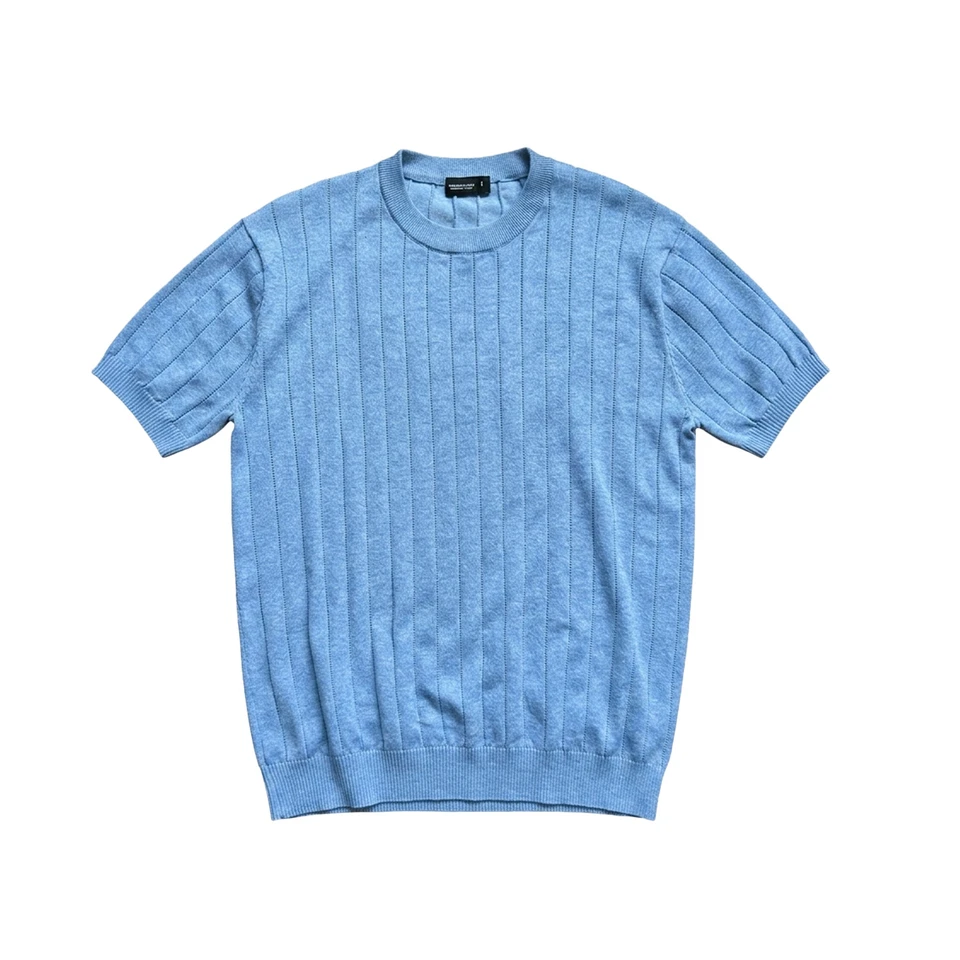 Light Luxury Jacquard Vertical Stripe Texture Casual Regular Fit Top Solid Color Round Neck Short Sleeve Knit T-Shirt Unisex