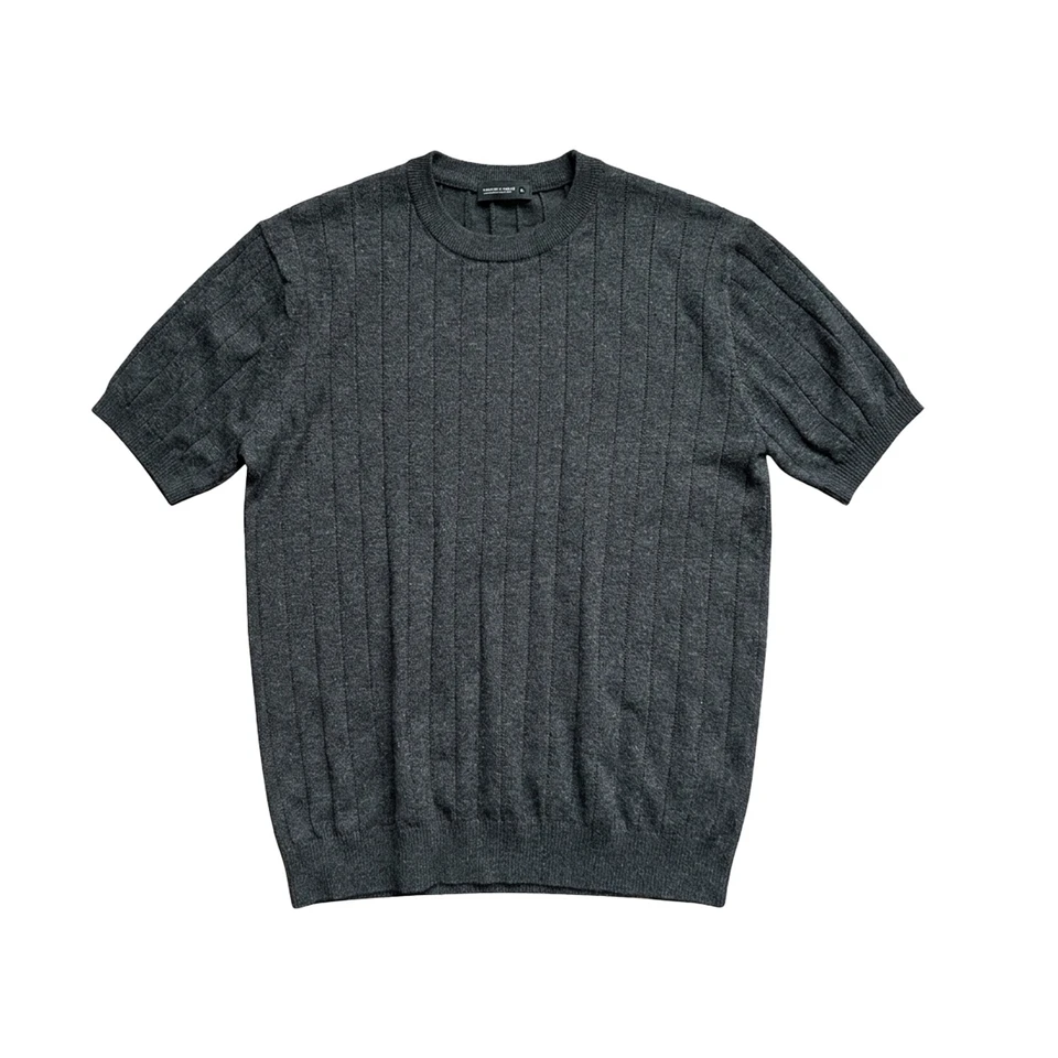 Light Luxury Jacquard Vertical Stripe Texture Casual Regular Fit Top Solid Color Round Neck Short Sleeve Knit T-Shirt Unisex