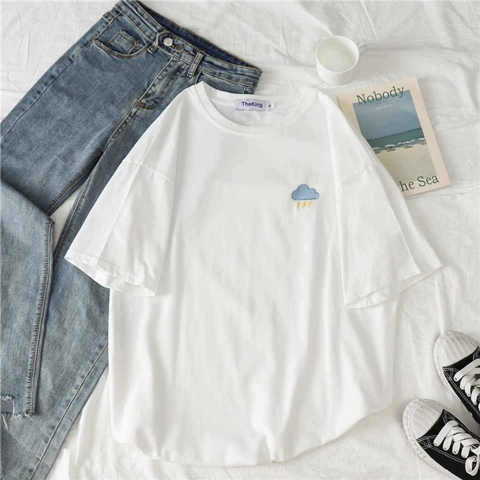 Short-Sleeved T-Shirt Women's Round Neck New Loose Trendy Style Summer Weather Print Bottoming T-Shirt Women's