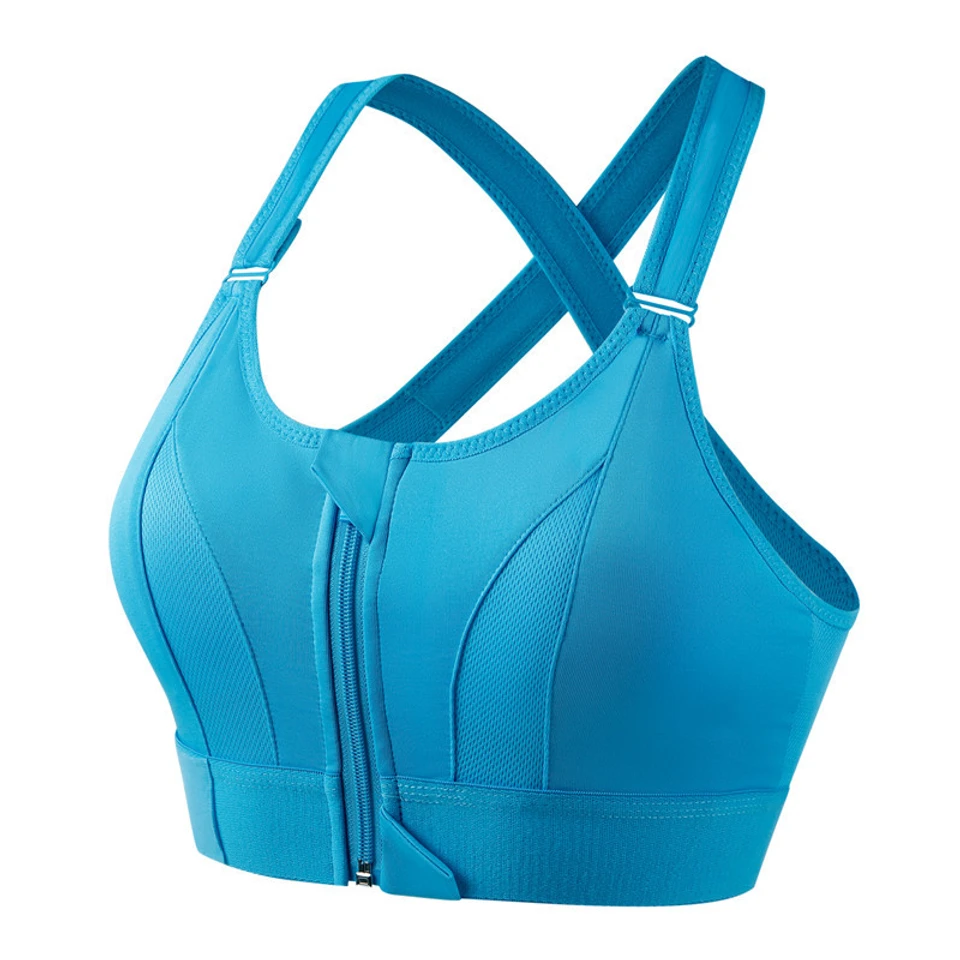 Adjustable Front Zipper Sports Bra Shockproof Non-rimmed Vest Yoga Sports Cross Beauty Back for Women