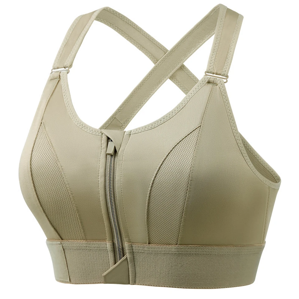 Adjustable Front Zipper Sports Bra Shockproof Non-rimmed Vest Yoga Sports Cross Beauty Back for Women
