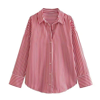 2026 Spring and Summer New Striped Long-Sleeve Shirt for Women, Loose and Versatile, Suitable for Commuting, Stylish Blouse Top
